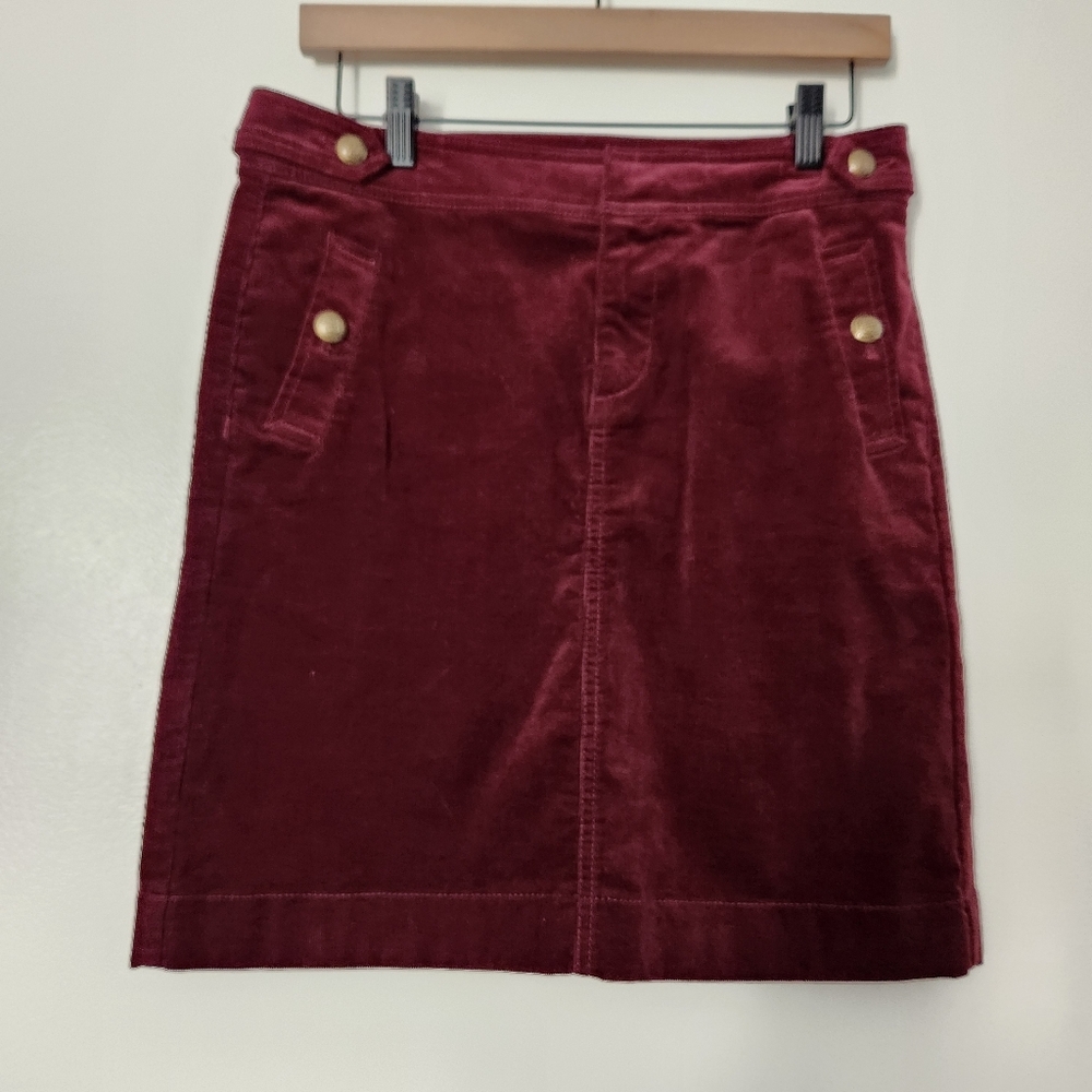 Talbots Skirt 4 Petite Maroon Corduroy Gold Military Button A-Line Preppy
